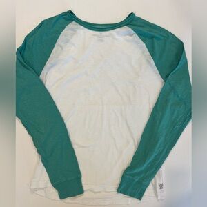 American Eagle Outfitters 100% Teal & White Raglan Baseball Tee